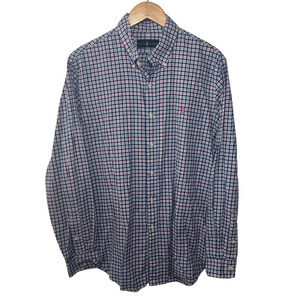 Ralph Lauren Shirt Men Large Blue Pink White Plaid Button Up Spring 100% Cotton